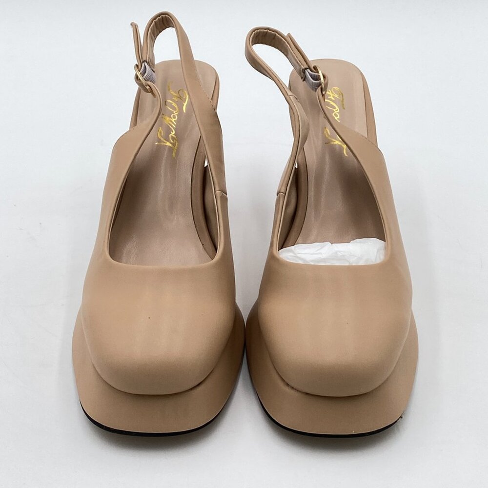Women Platform Closed Square Toe Pumps Block High Heels Ankle Backstrap - Picture 3 of 8